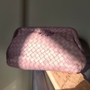 Vintage Walter Katten Woven Purple Lavender Leather Clutch Bag Tassel Kisslock